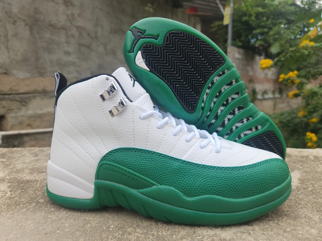 Air Jordan 12 Retro White & Gorge Green High-Top Sneakers