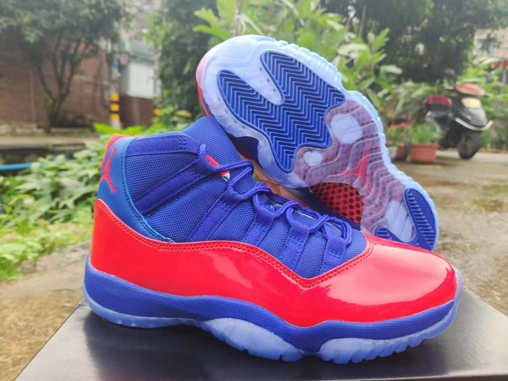 Air Jordan 11 Blue and Red High-Top Sneakers