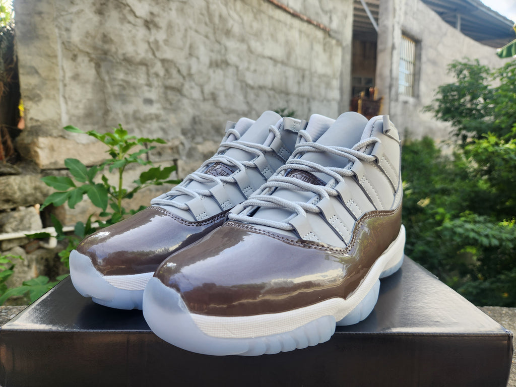 Air Jordan 11 Grey and Brown High-Top Sneakers