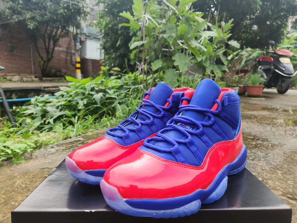 Air Jordan 11 Blue and Red High-Top Sneakers