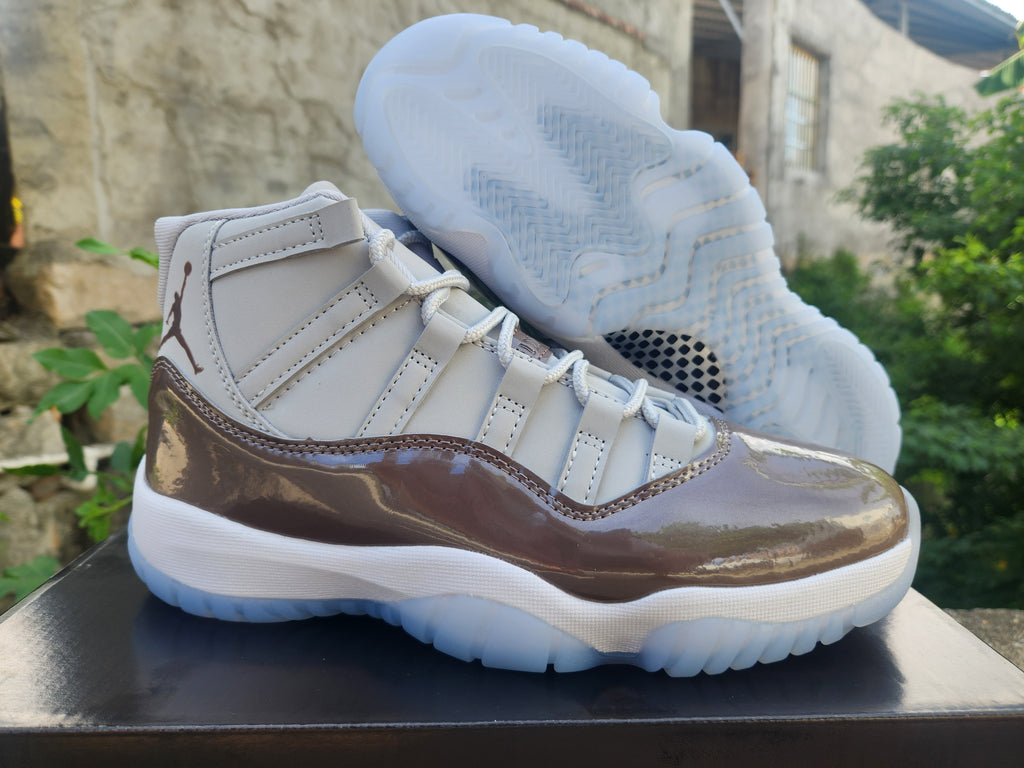 Air Jordan 11 Grey and Brown High-Top Sneakers