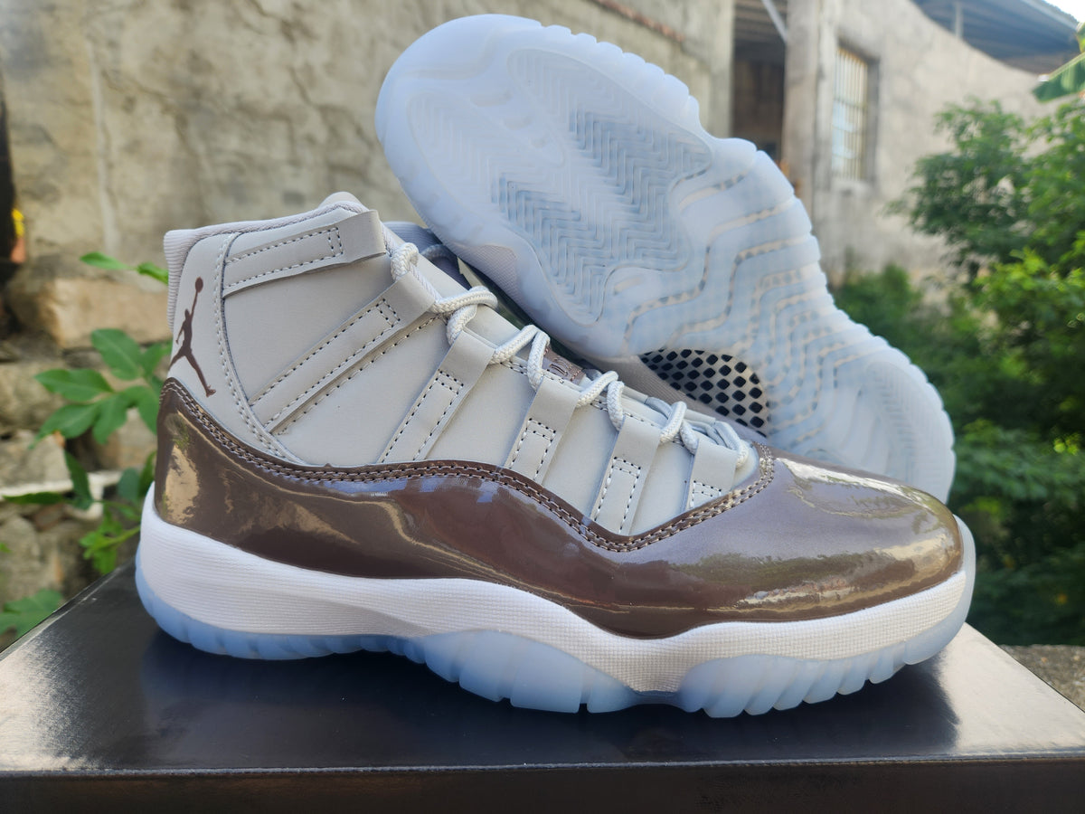 Air Jordan 11 Grey and Brown High-Top Sneakers