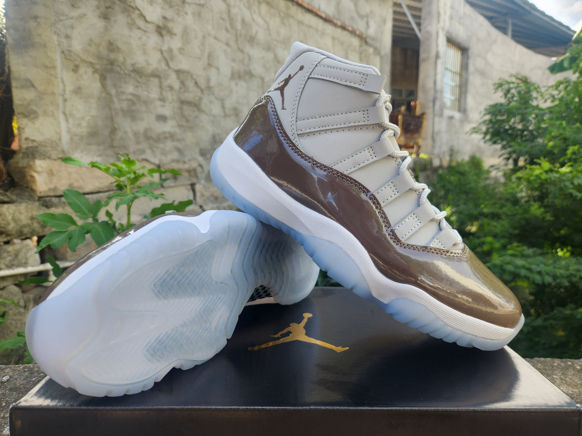 Air Jordan 11 Grey and Brown High-Top Sneakers