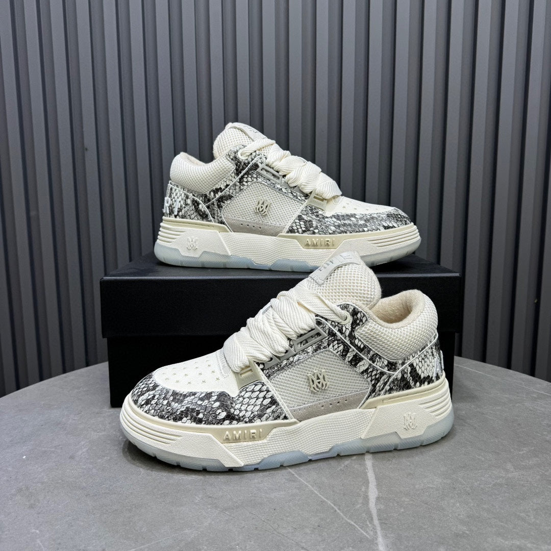 AMIRI Low-Top Sneakers – Cream / Black Snakeskin Print