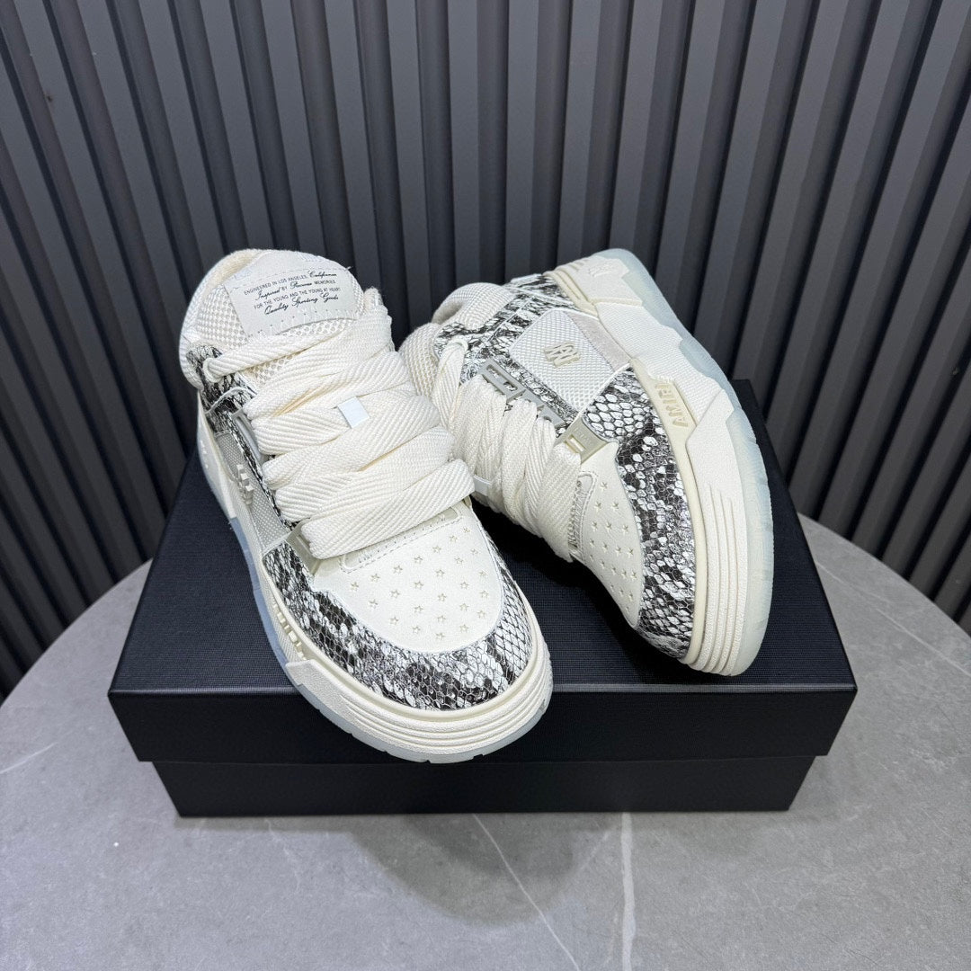 AMIRI Low-Top Sneakers – Cream / Black Snakeskin Print