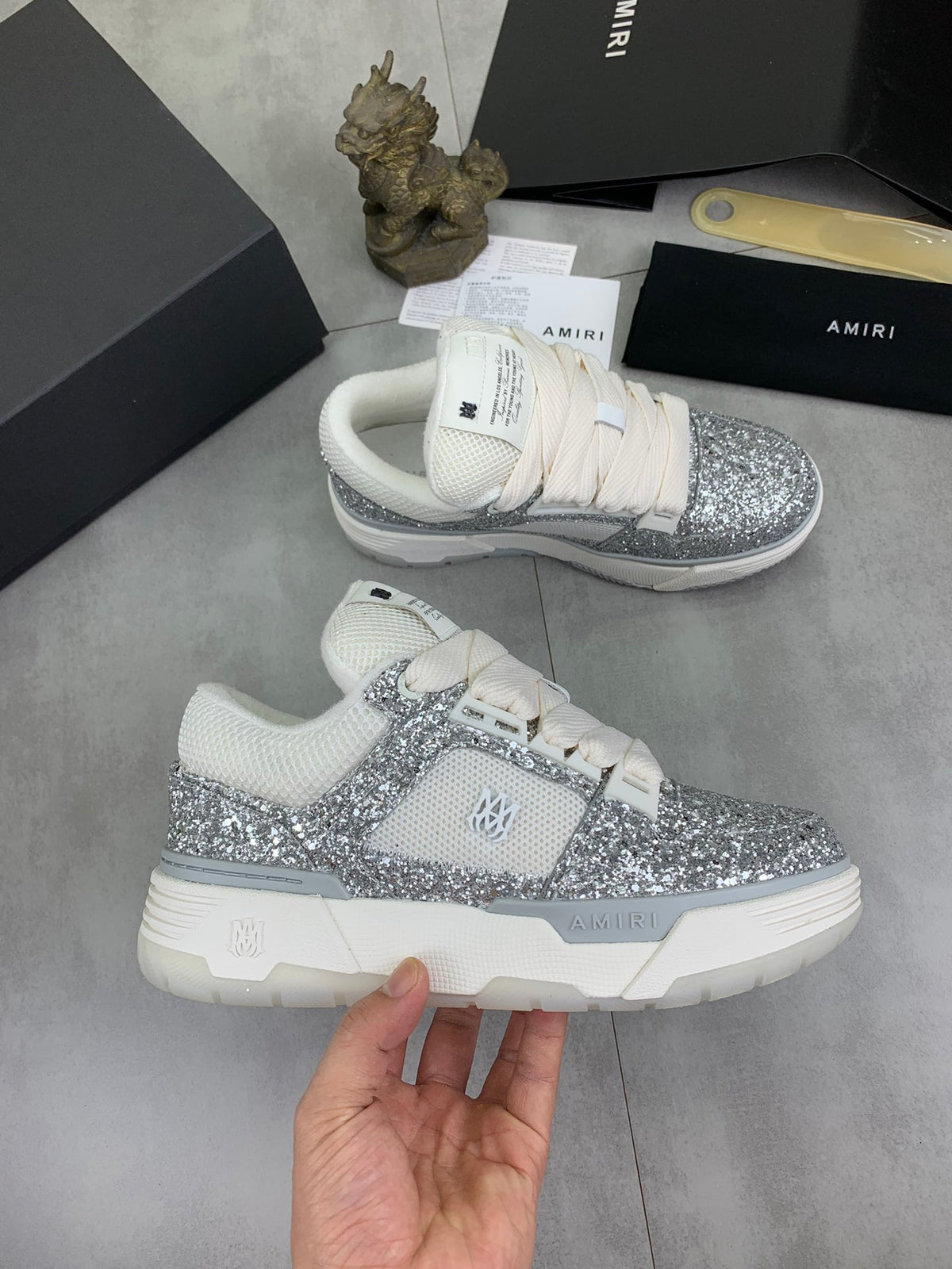 AMIRI Low-Top Sneakers – Silver Sparkle / White