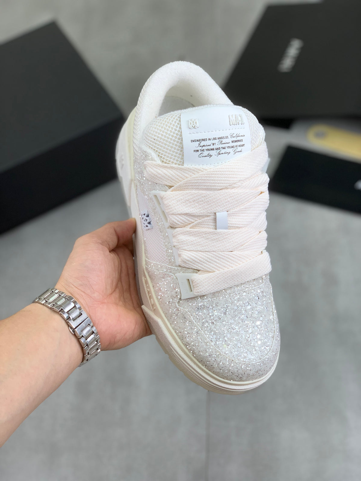 AMIRI Low-Top Sneakers – White Sparkle / Ivory