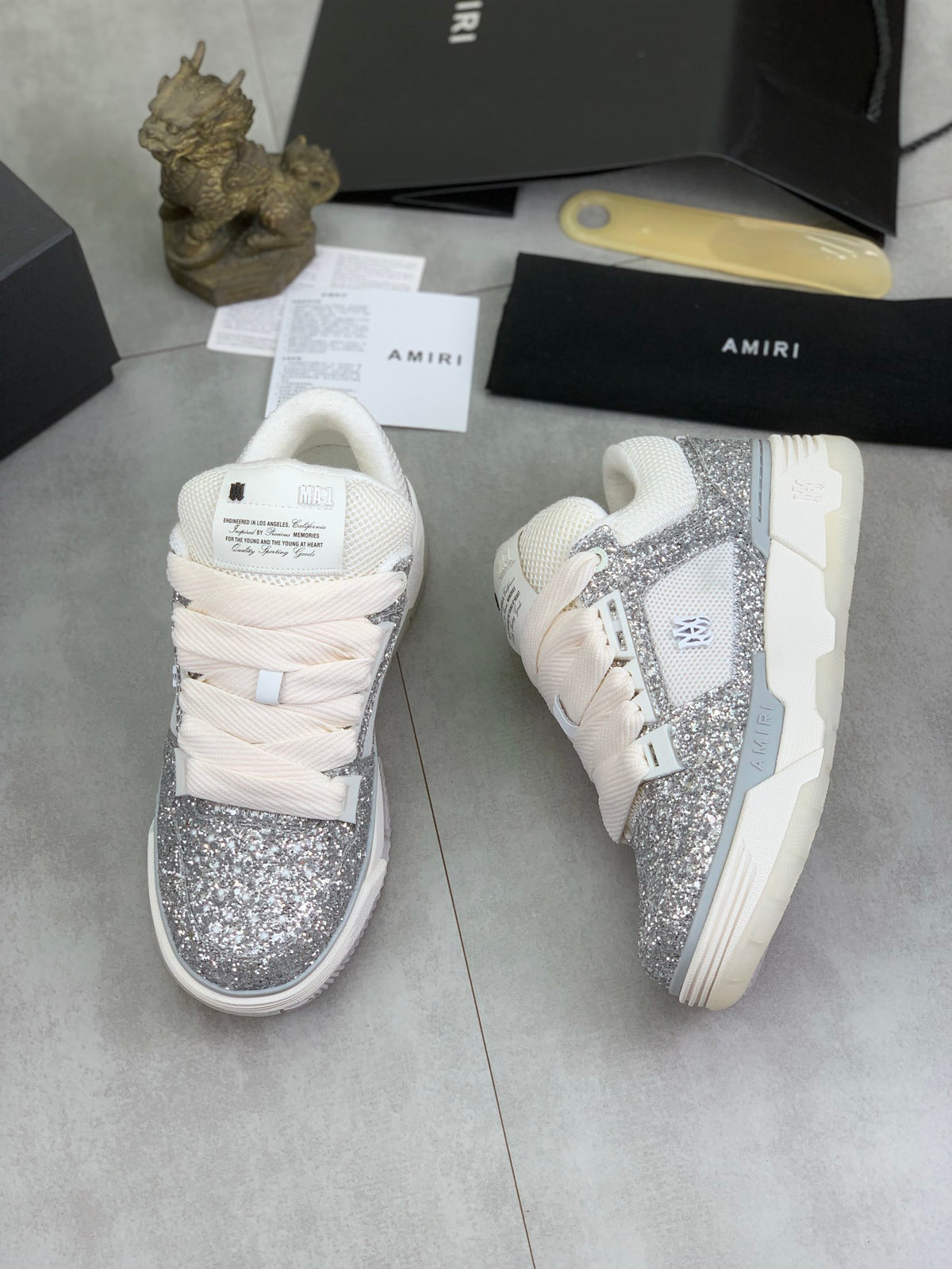 AMIRI Low-Top Sneakers – Silver Sparkle / White
