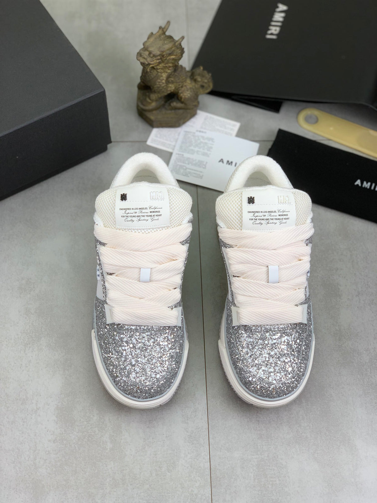 AMIRI Low-Top Sneakers – Silver Sparkle / White