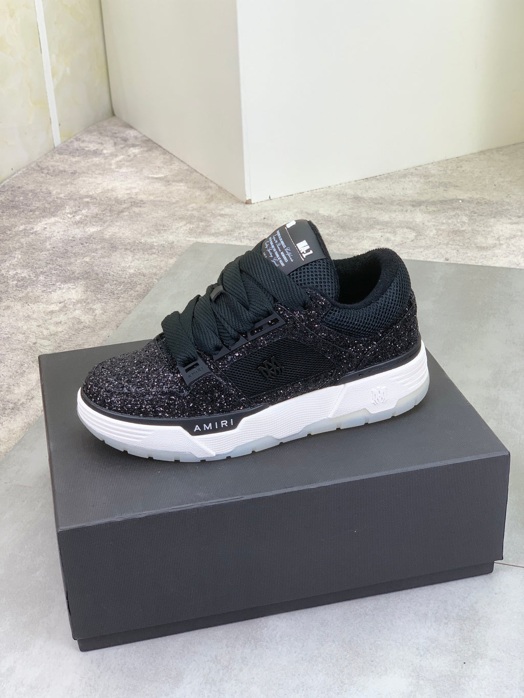 AMIRI Low-Top Sneakers – Black Sparkle / White Sole