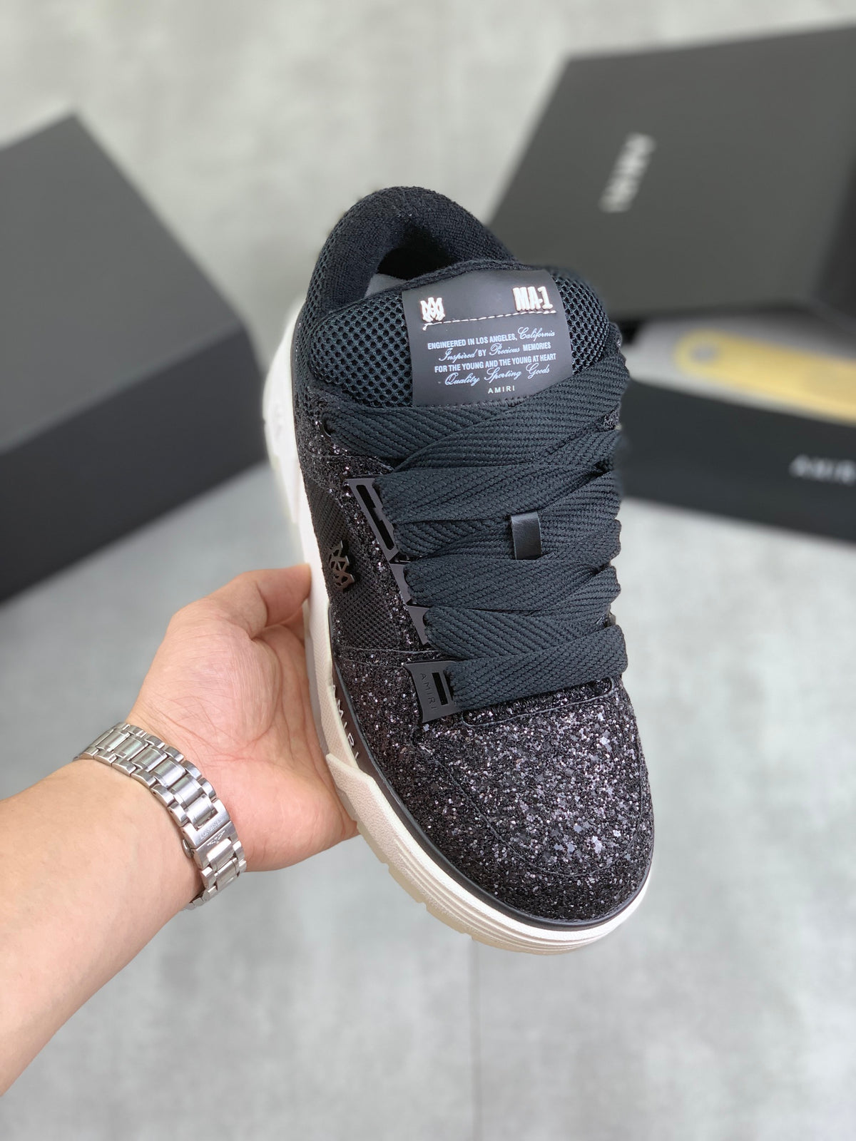AMIRI Low-Top Sneakers – Black Sparkle / White Sole