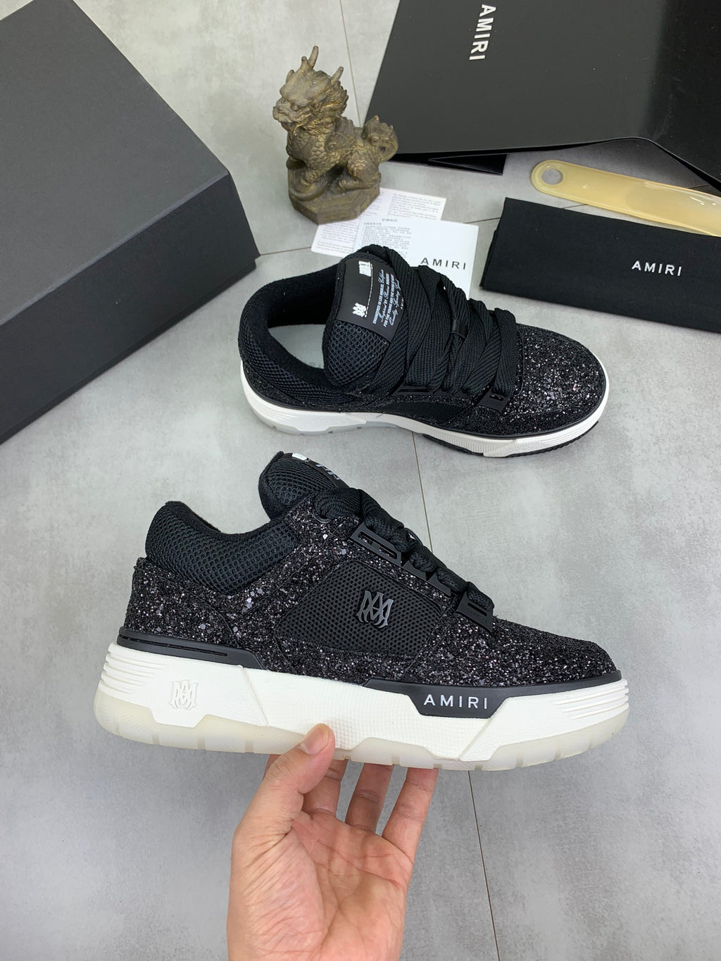 AMIRI Low-Top Sneakers – Black Sparkle / White Sole
