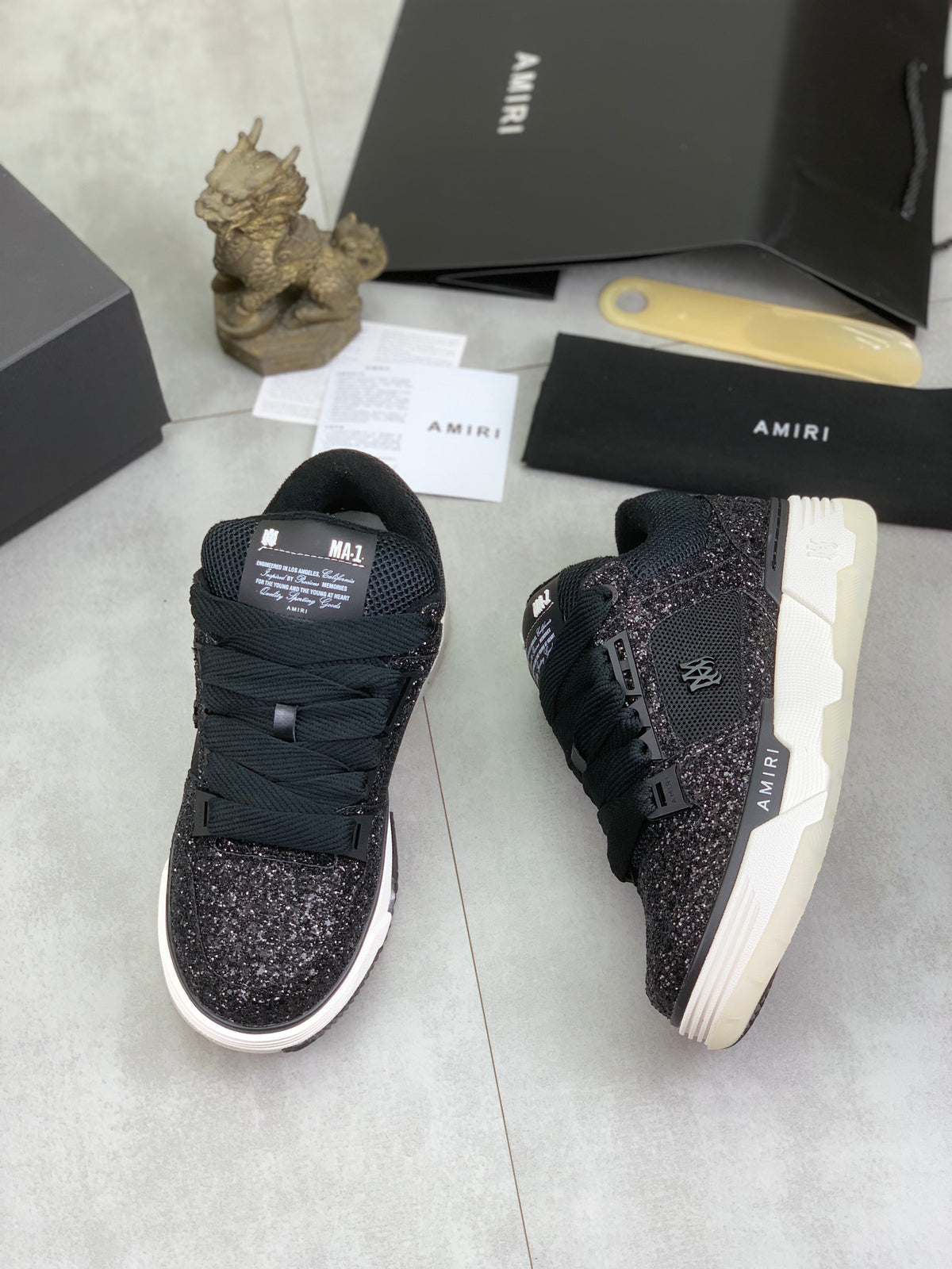 AMIRI Low-Top Sneakers – Black Sparkle / White Sole