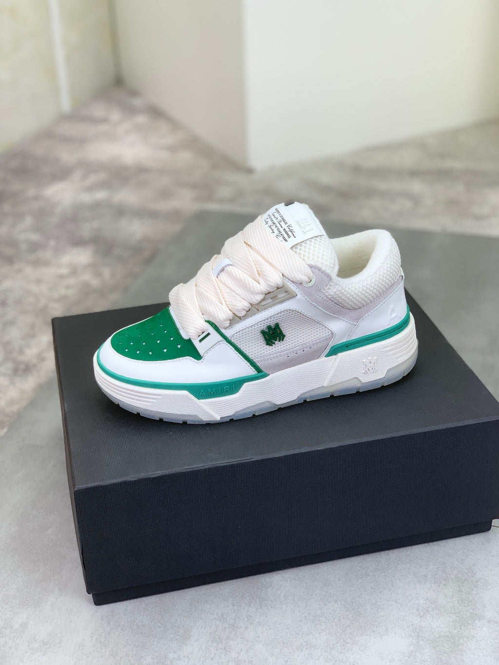 AMIRI Low-Top Sneakers – White / Green with Ivory Sole