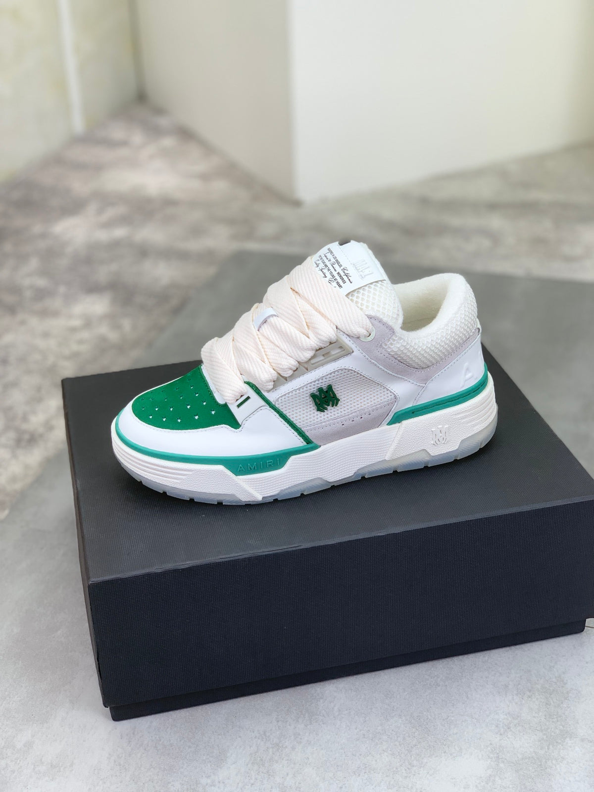 AMIRI Low-Top Sneakers – White / Green with Ivory Sole