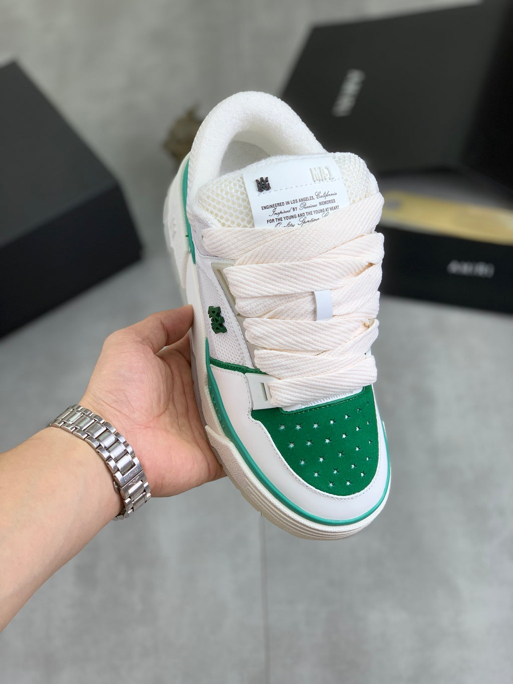 AMIRI Low-Top Sneakers – White / Green with Ivory Sole
