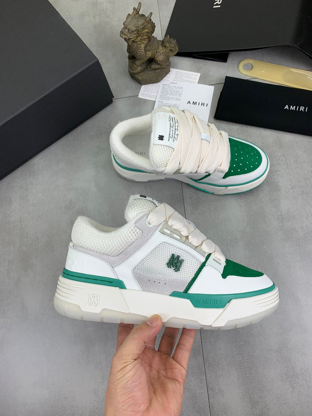 AMIRI Low-Top Sneakers – White / Green with Ivory Sole