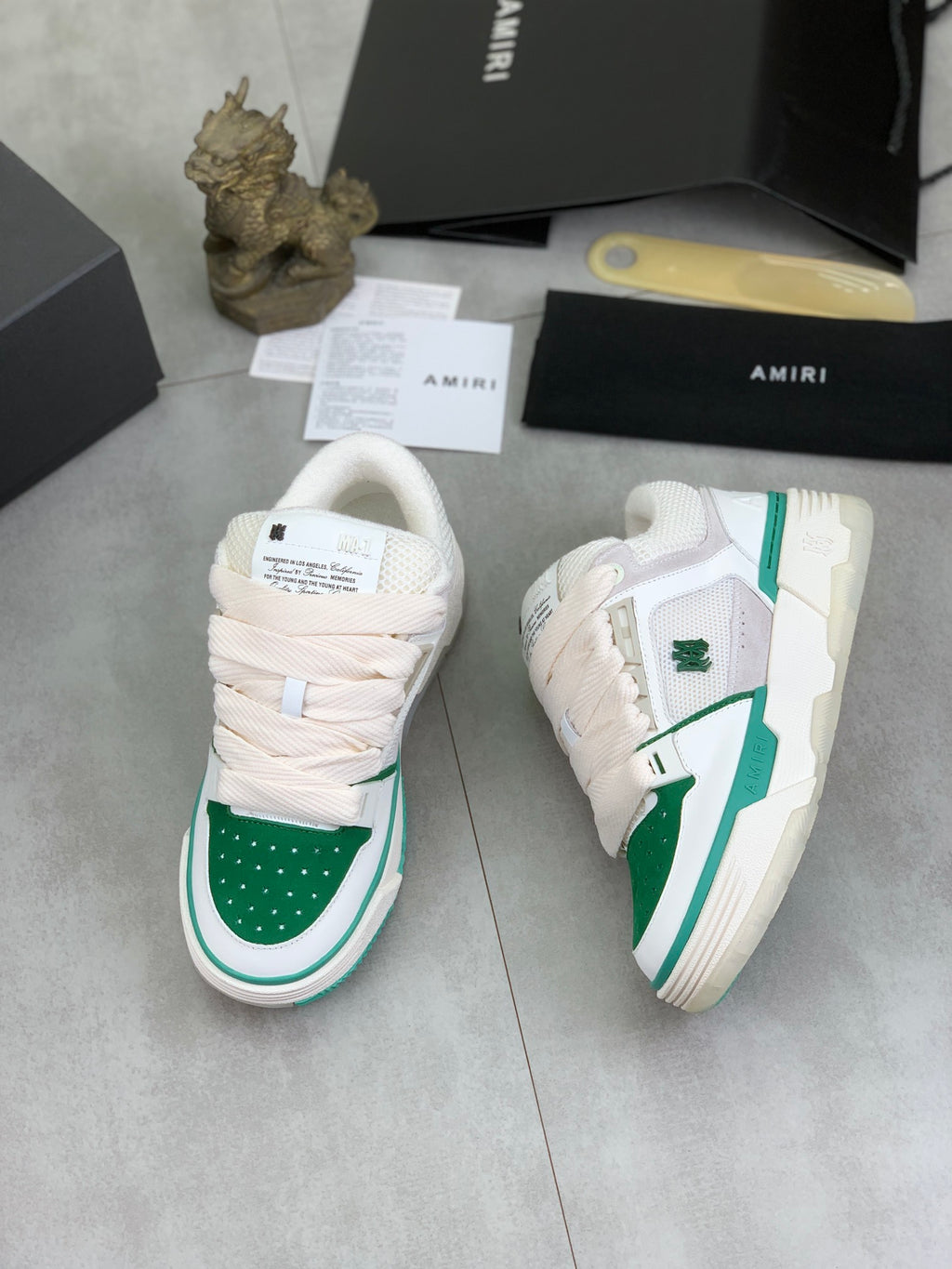 AMIRI Low-Top Sneakers – White / Green with Ivory Sole