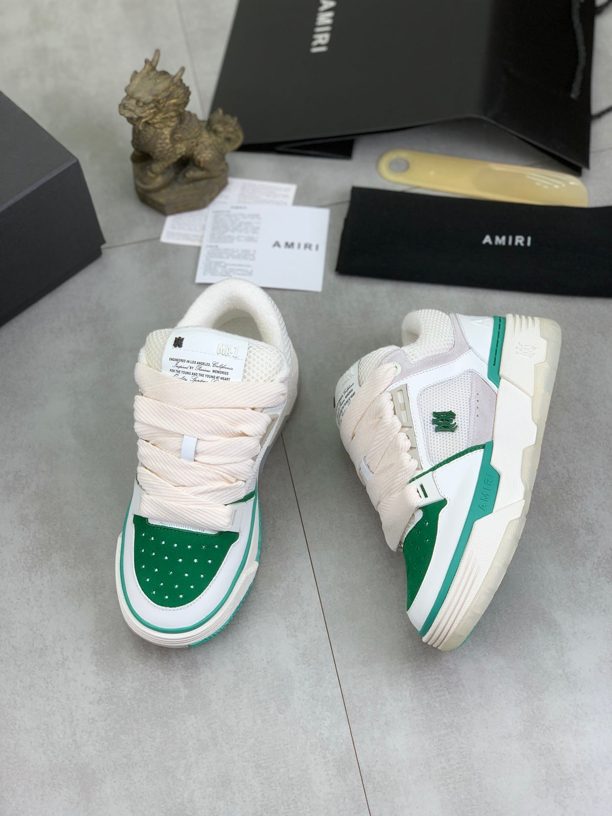 AMIRI Low-Top Sneakers – White / Green with Ivory Sole