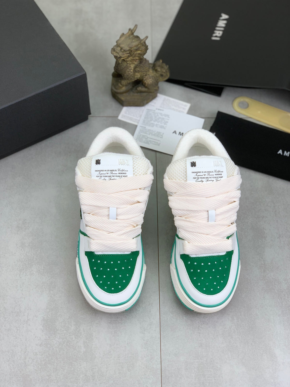 AMIRI Low-Top Sneakers – White / Green with Ivory Sole