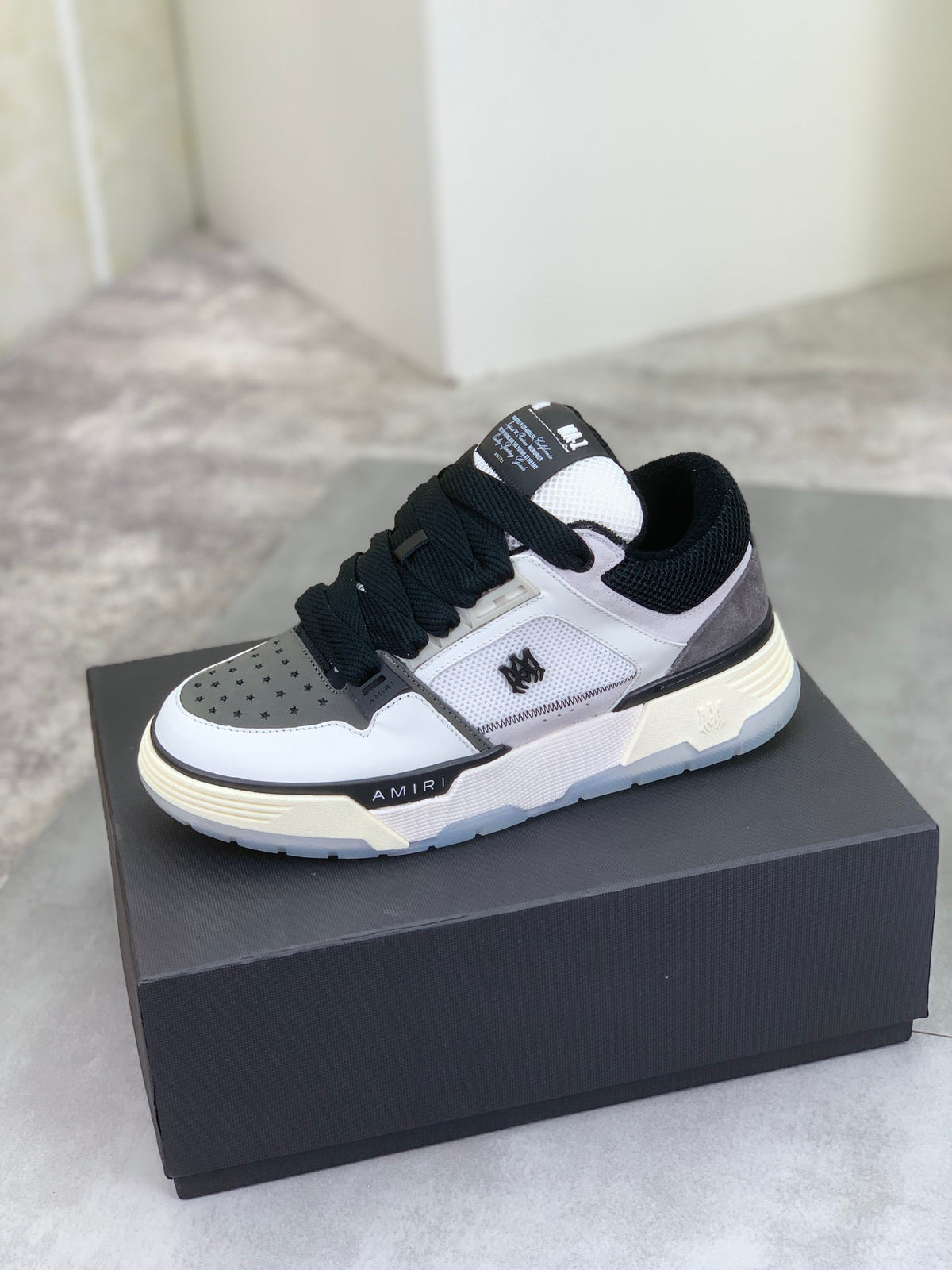 AMIRI Low-Top Sneakers – White / Grey / Black with Cream Sole