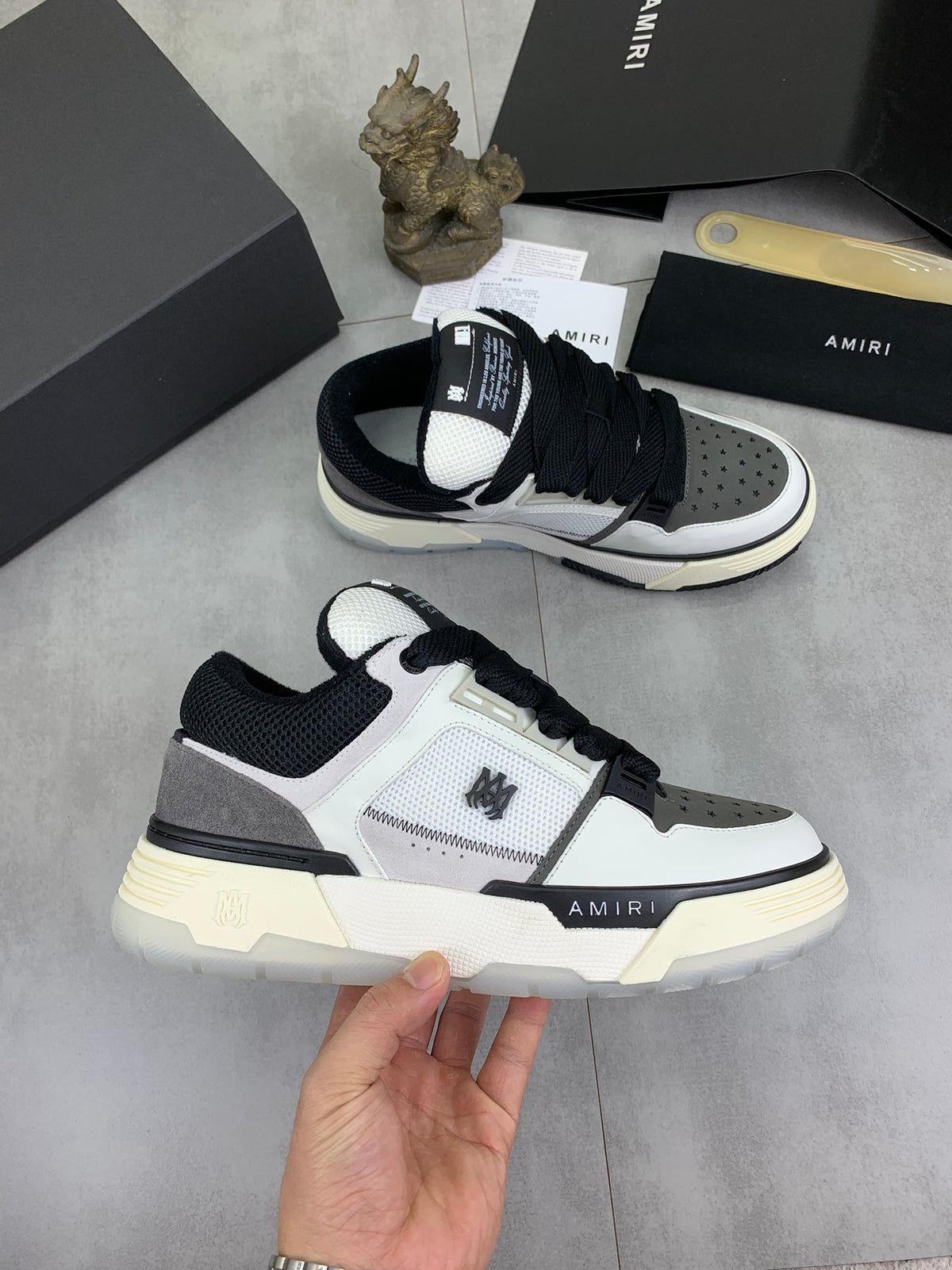 AMIRI Low-Top Sneakers – White / Grey / Black with Cream Sole