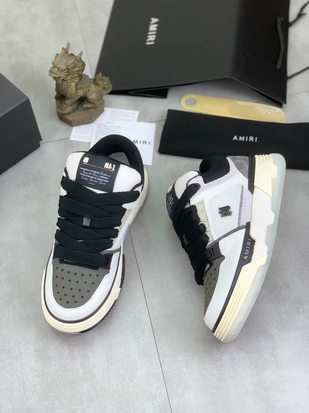 AMIRI Low-Top Sneakers – White / Grey / Black with Cream Sole