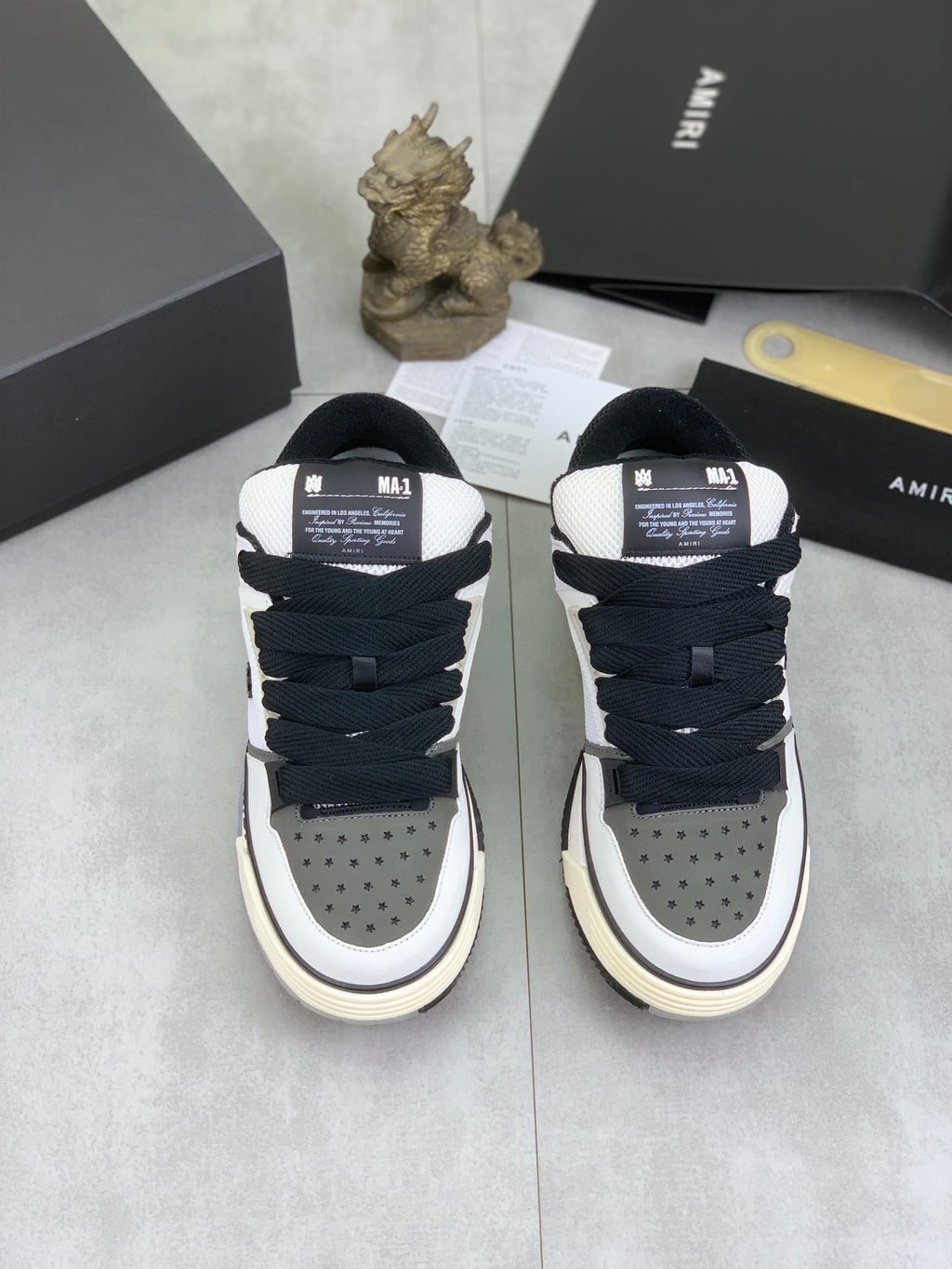 AMIRI Low-Top Sneakers – White / Grey / Black with Cream Sole