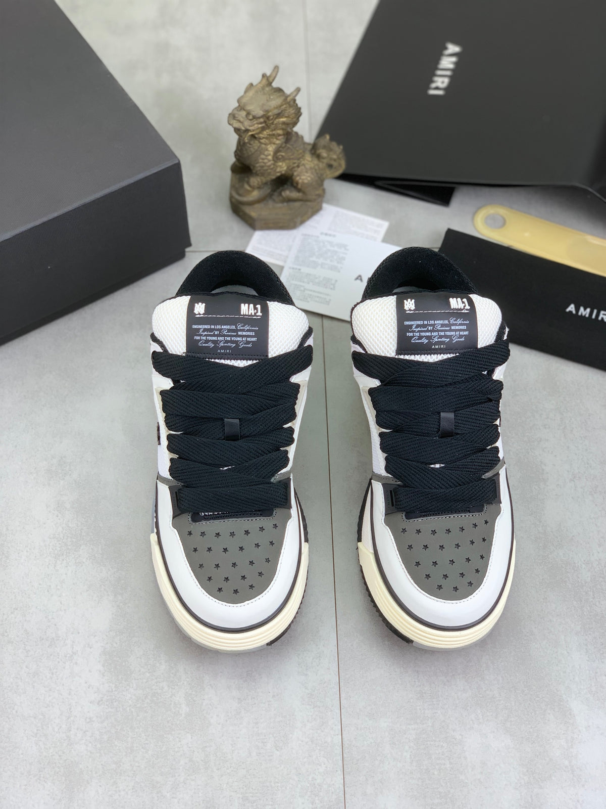 AMIRI Low-Top Sneakers – White / Grey / Black with Cream Sole