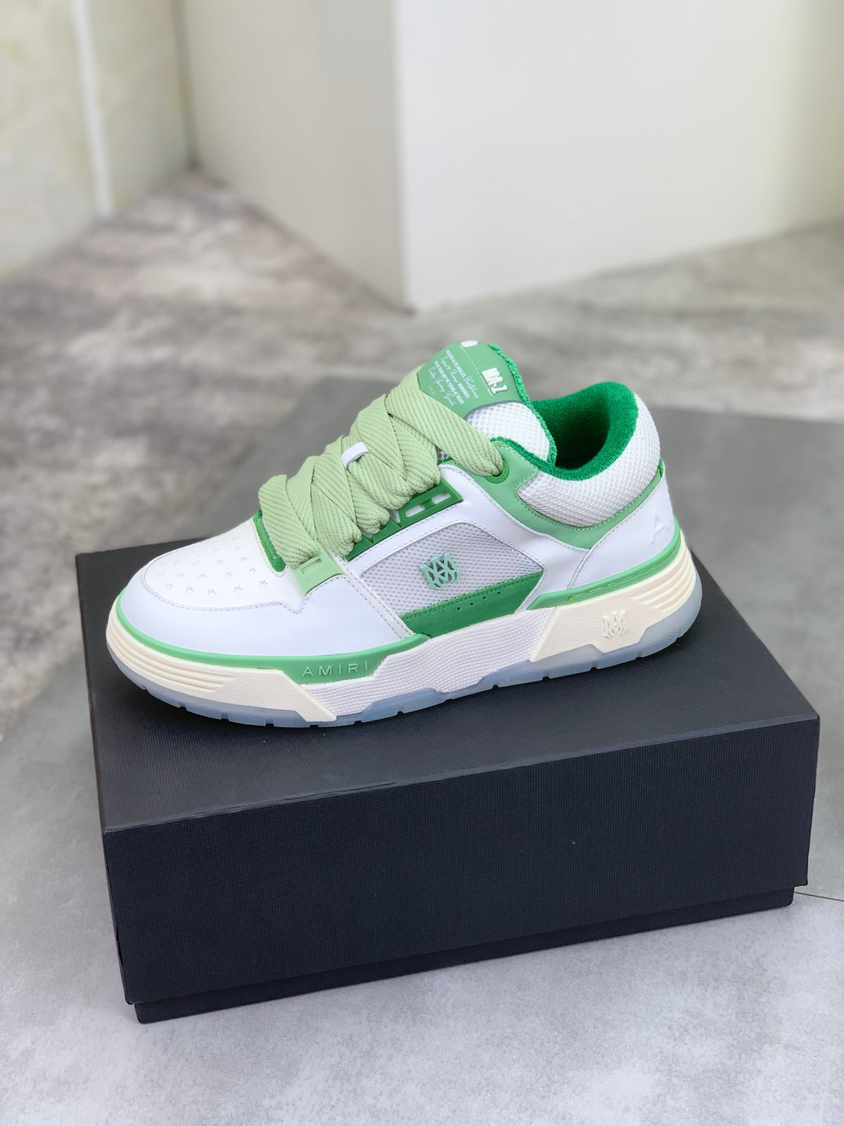 AMIRI Low-Top Sneakers – White / Mint Green with Cream Sole