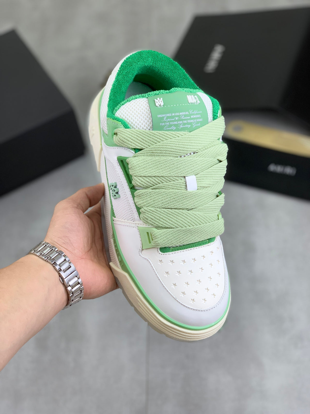 AMIRI Low-Top Sneakers – White / Mint Green with Cream Sole