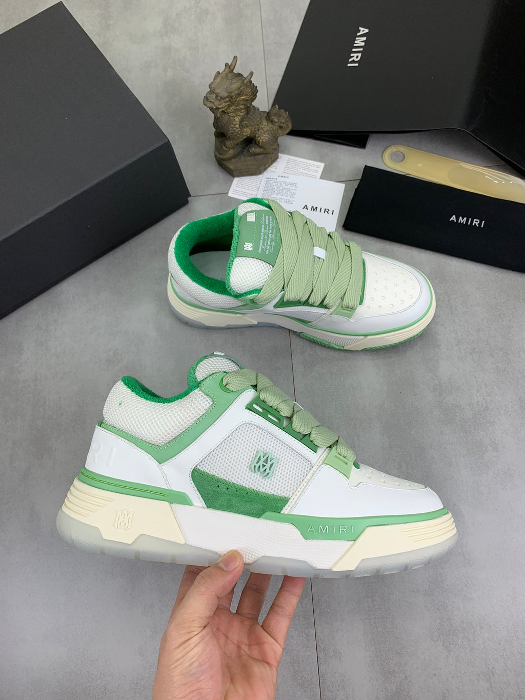 AMIRI Low-Top Sneakers – White / Mint Green with Cream Sole