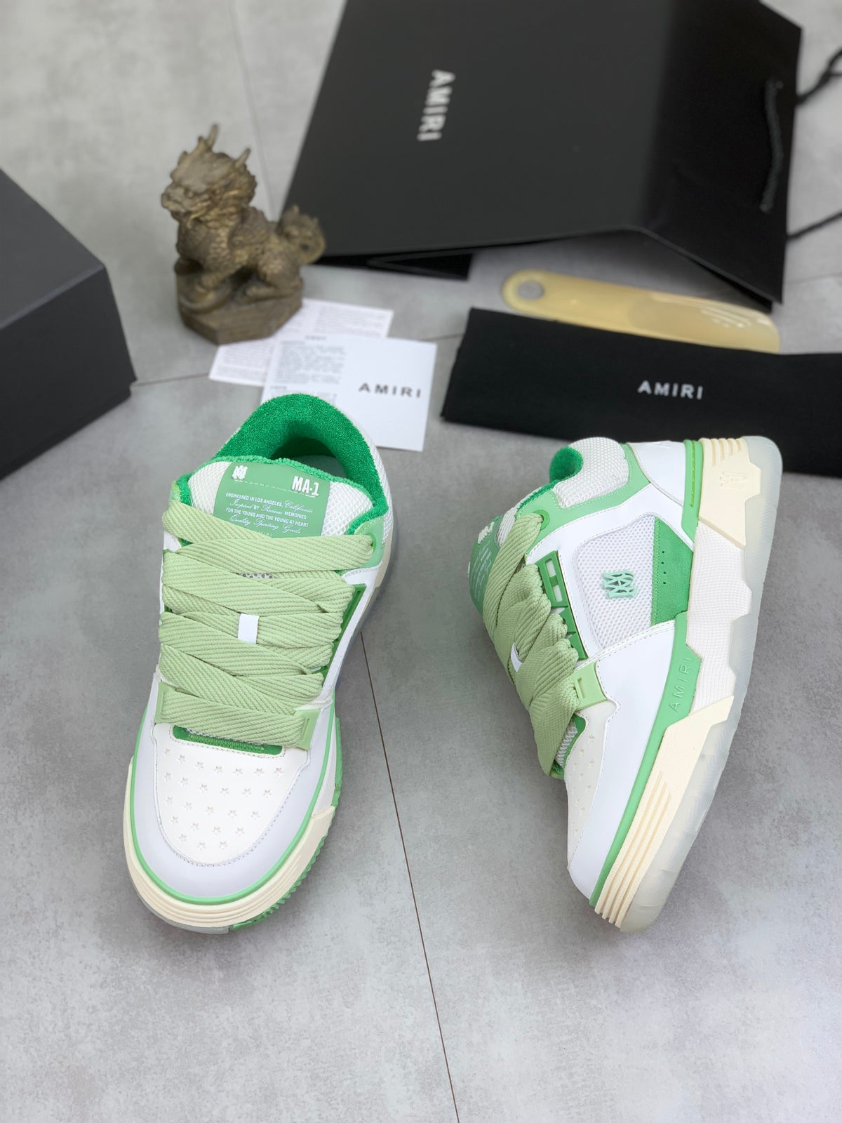 AMIRI Low-Top Sneakers – White / Mint Green with Cream Sole