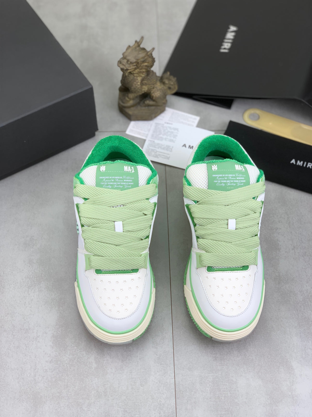 AMIRI Low-Top Sneakers – White / Mint Green with Cream Sole