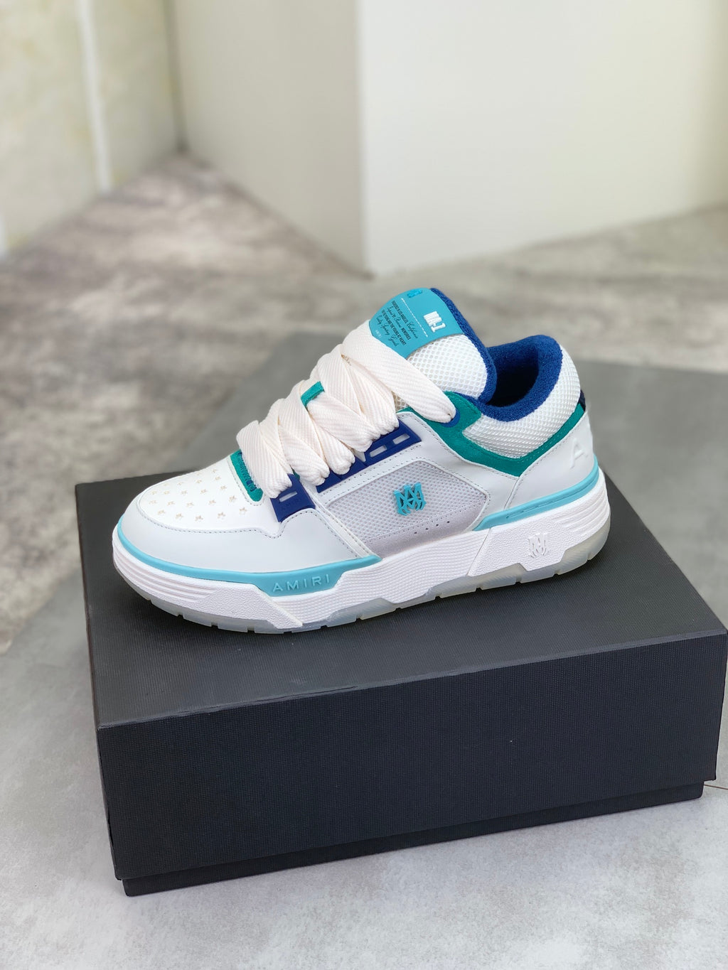 AMIRI Low-Top Sneakers – White / Aqua / Blue