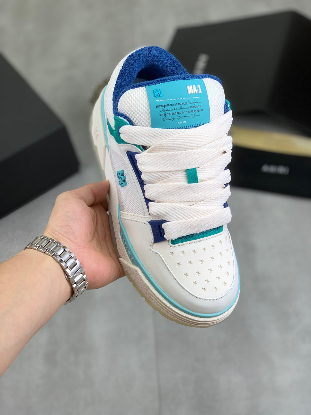 AMIRI Low-Top Sneakers – White / Aqua / Blue