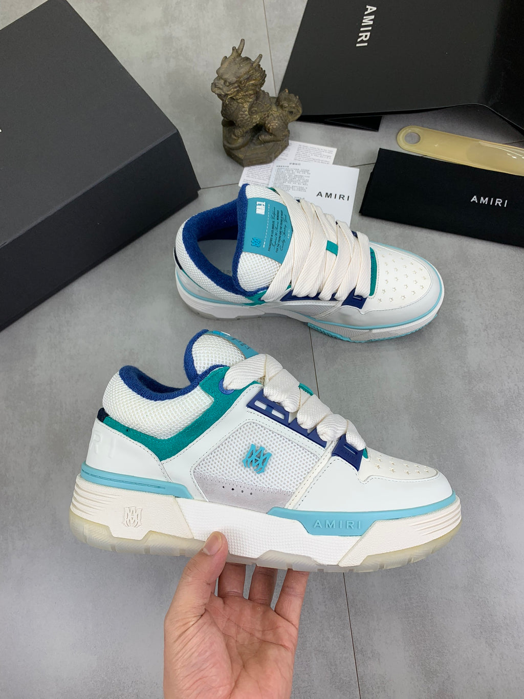 AMIRI Low-Top Sneakers – White / Aqua / Blue