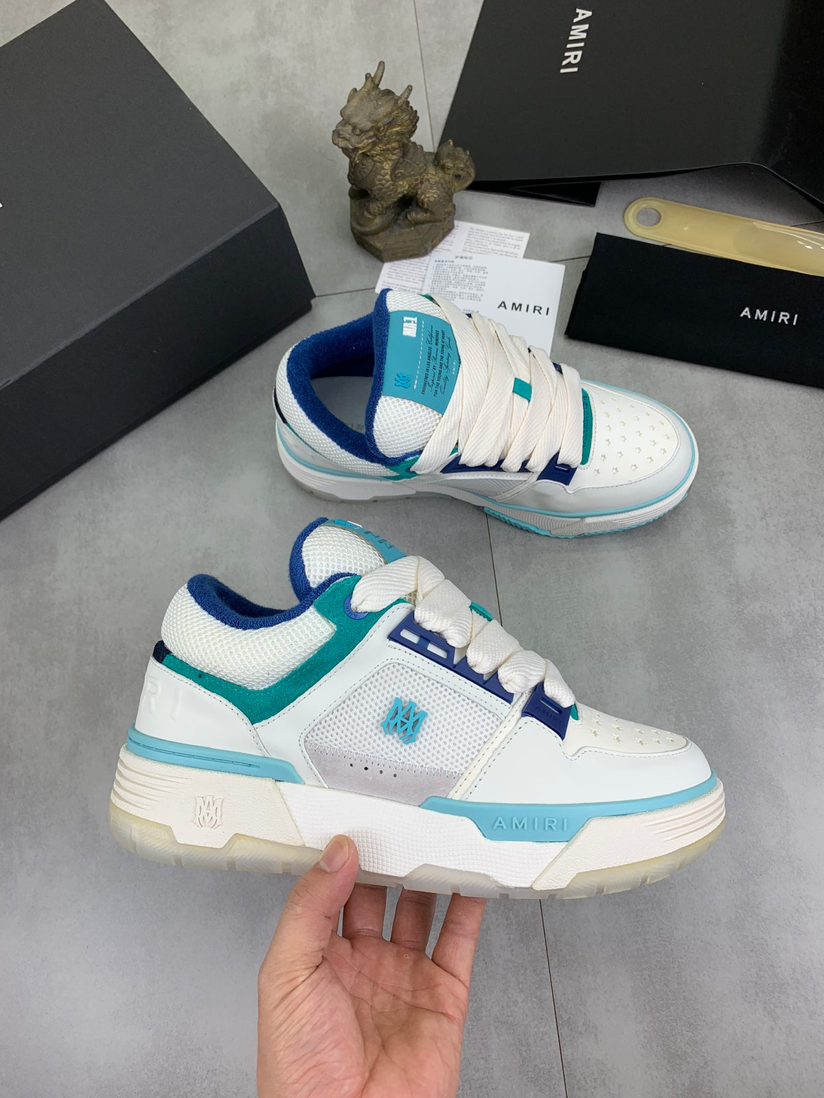 AMIRI Low-Top Sneakers – White / Aqua / Blue