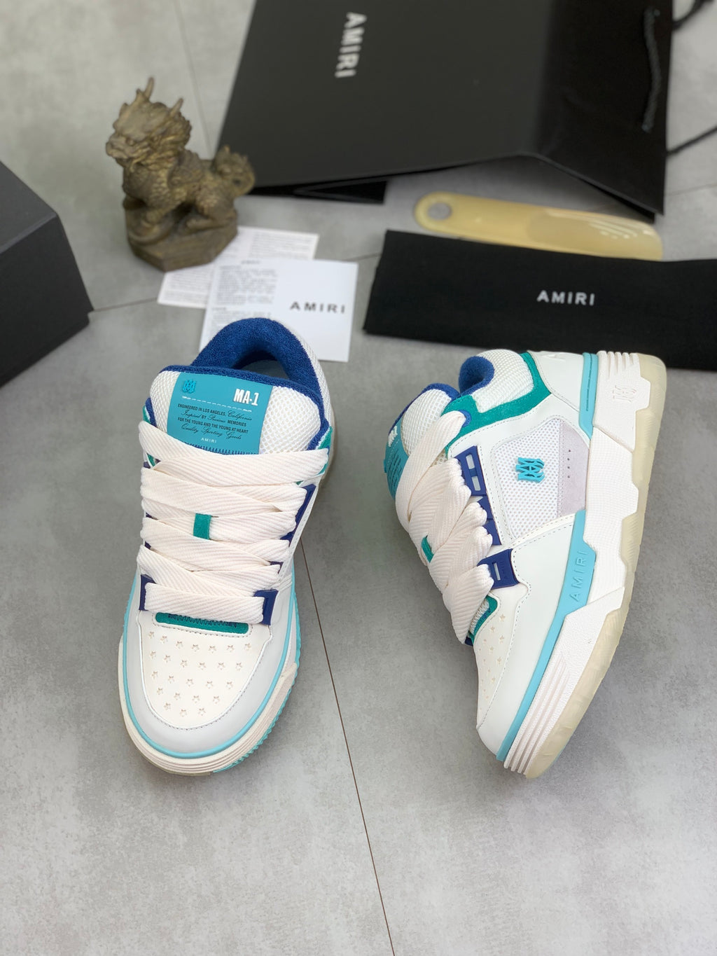 AMIRI Low-Top Sneakers – White / Aqua / Blue