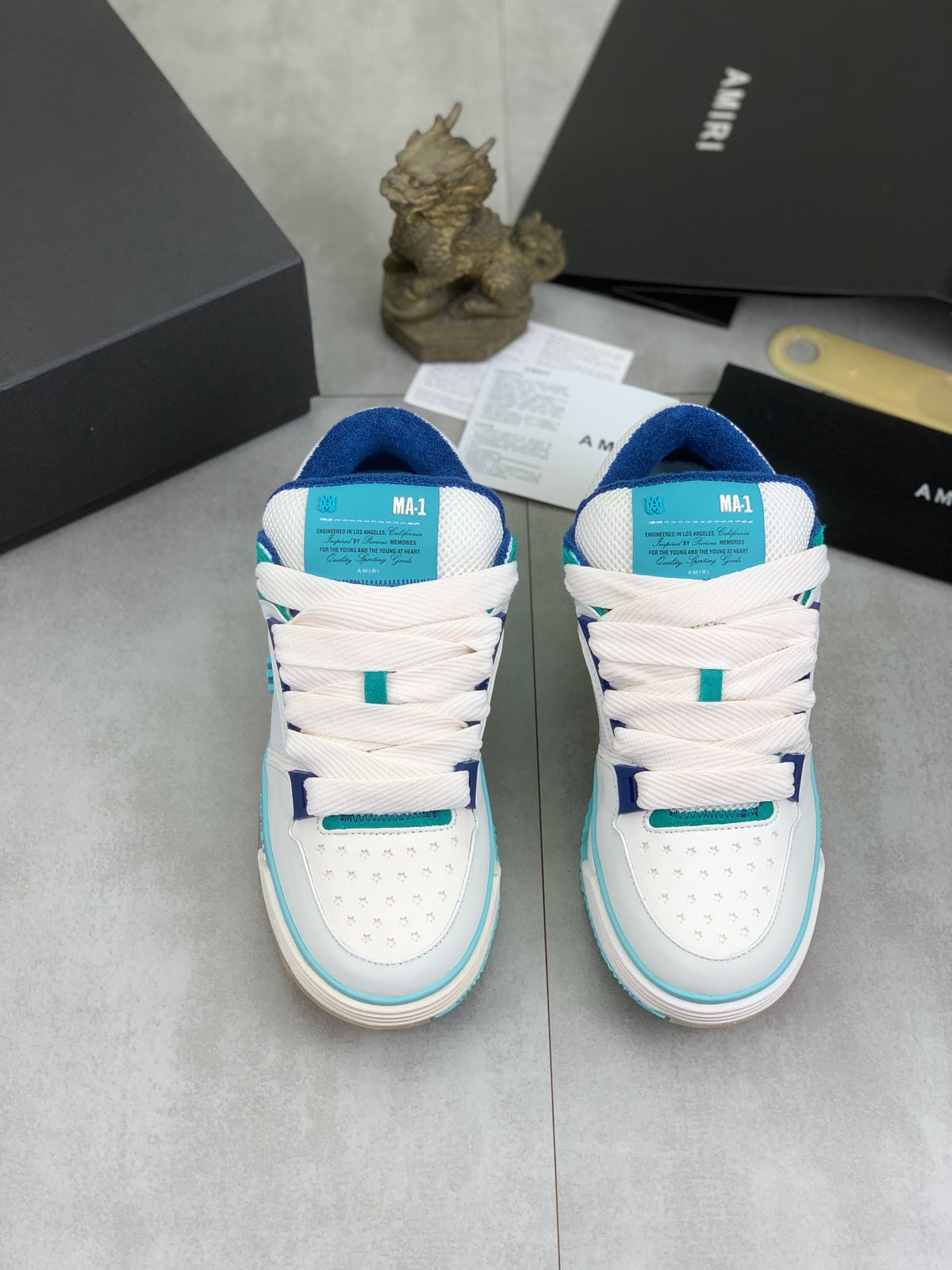 AMIRI Low-Top Sneakers – White / Aqua / Blue