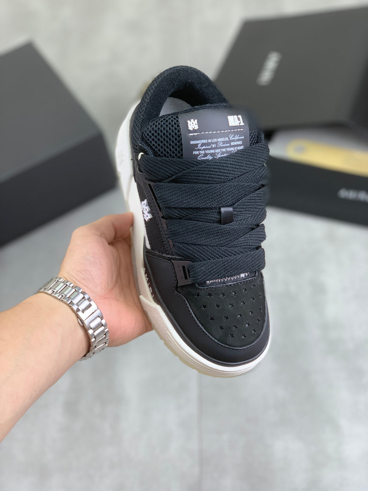 AMIRI Low-Top Sneakers – Black / White with Grey Accents