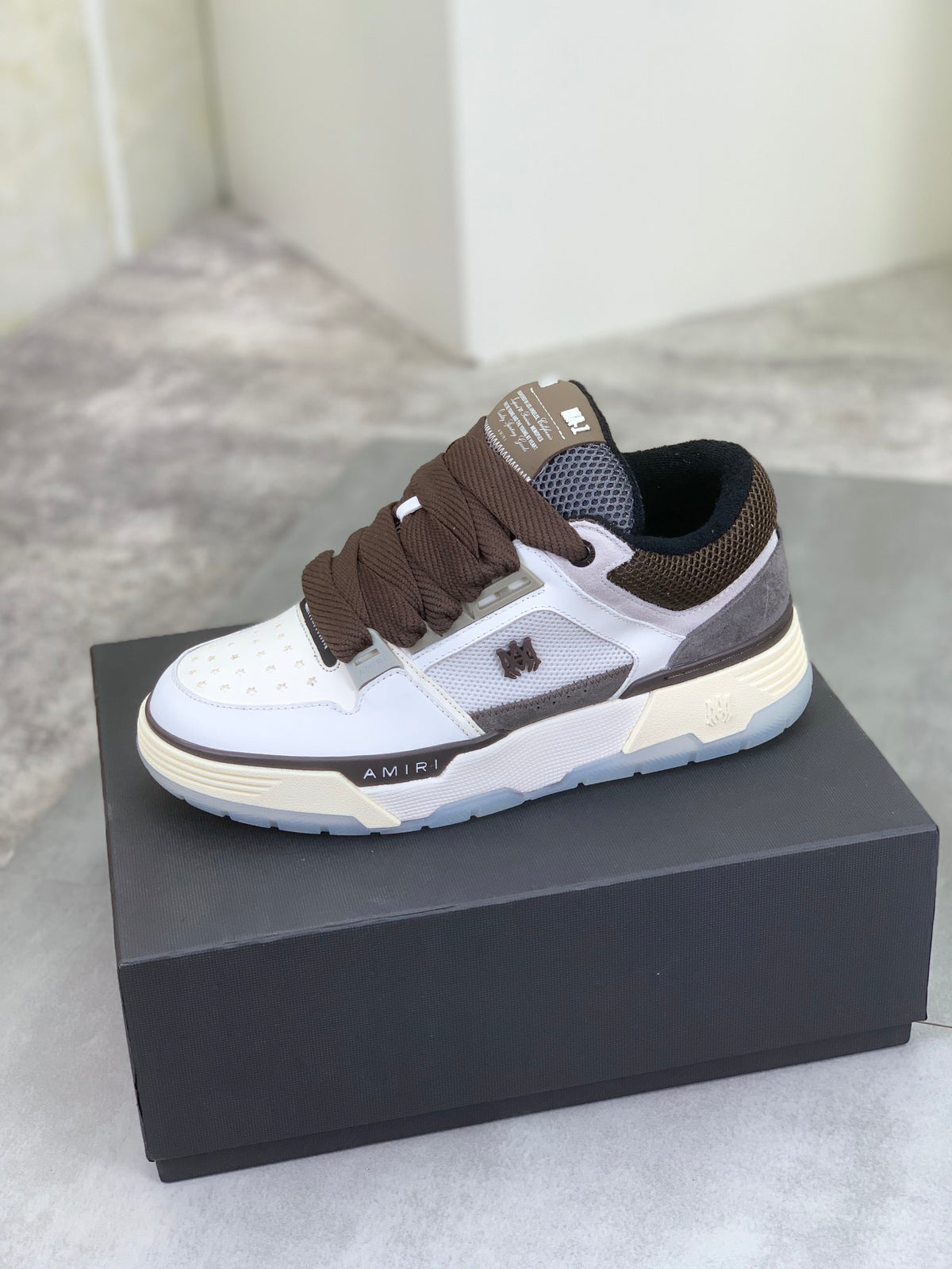 AMIRI Low-Top Sneakers – White / Brown / Grey with Cream Sole