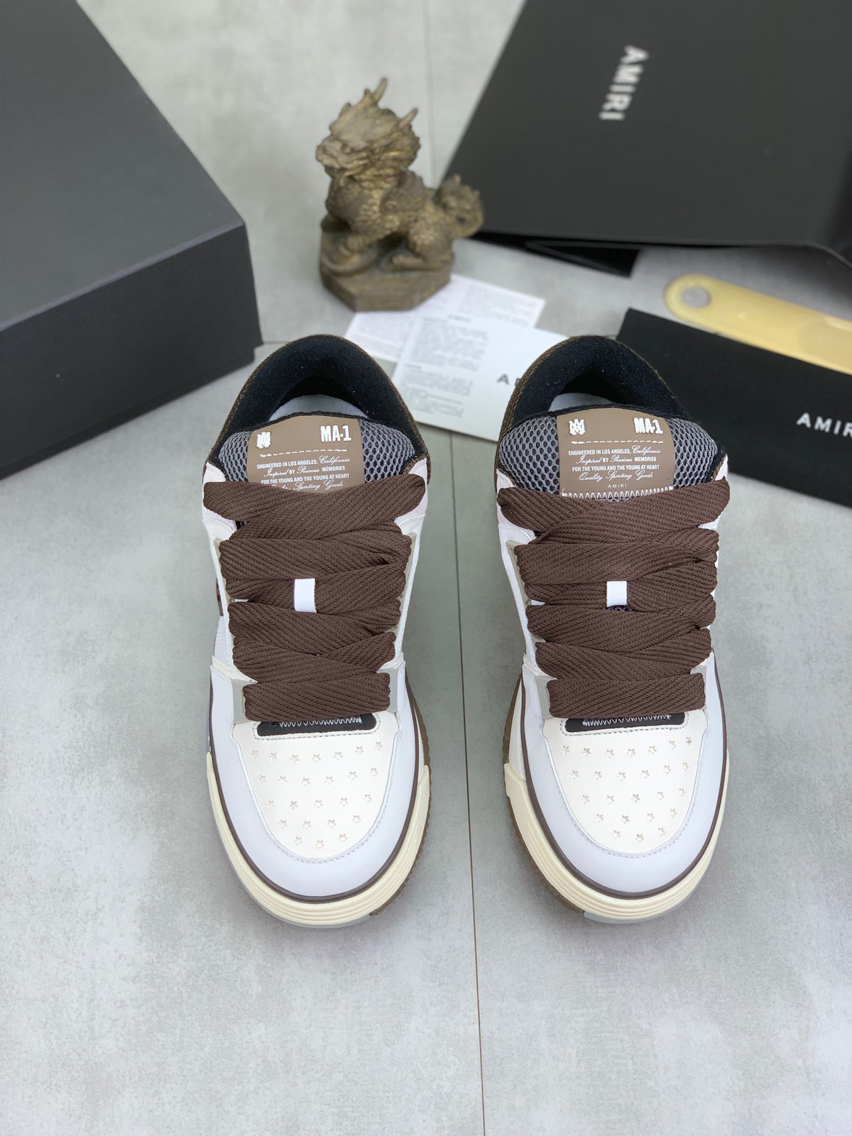 AMIRI Low-Top Sneakers – White / Brown / Grey with Cream Sole
