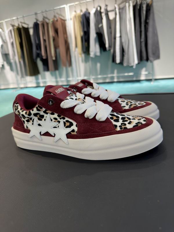 AMIRI Low-Top Sneakers – Burgundy / Leopard Print with White Stars