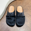 Black Textured-Toe Slip-On Mules