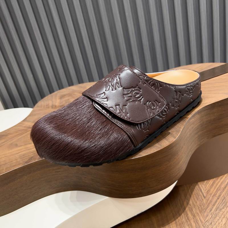Brown Embossed-Panel Textured-Toe Mules