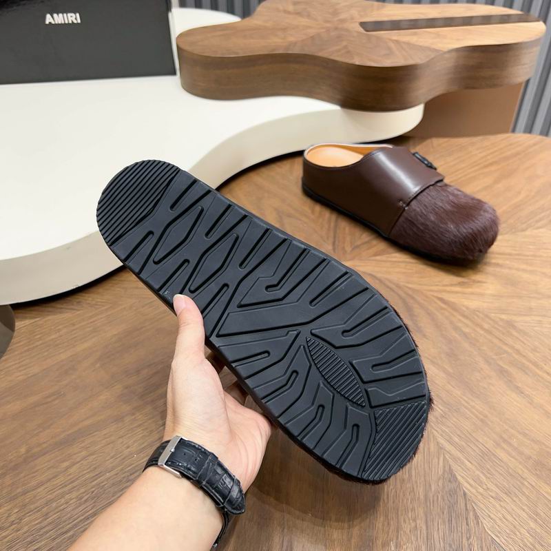 Brown Emblem-Panel Textured-Toe Mules