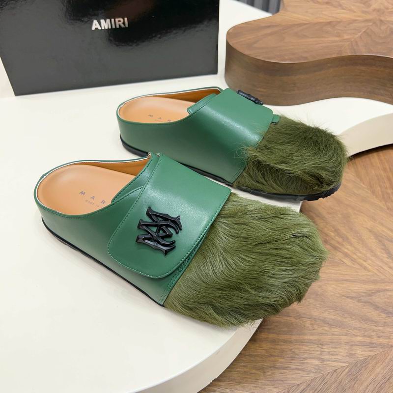 Green Emblem-Panel Textured-Toe Mules