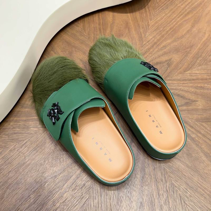 Green Emblem-Panel Textured-Toe Mules