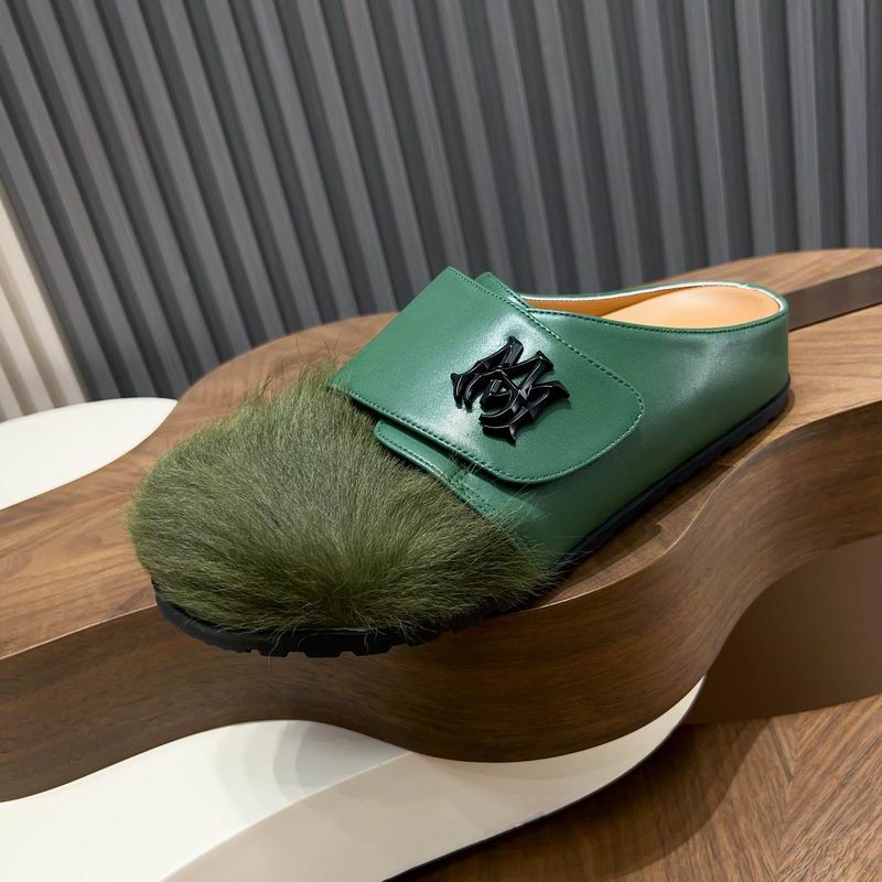 Green Emblem-Panel Textured-Toe Mules